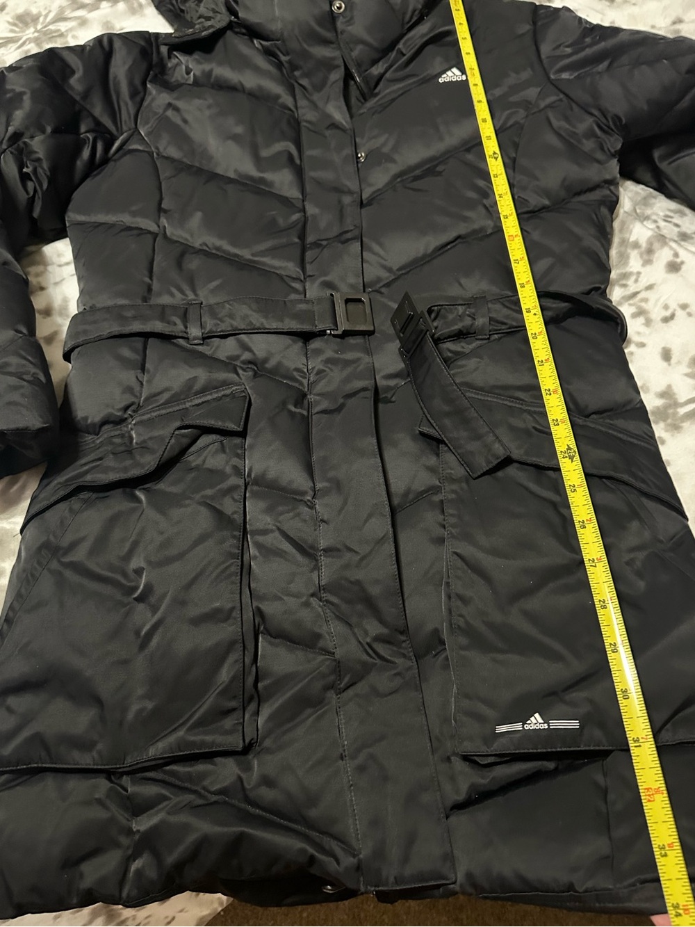 Adidas Black Quilted Belted Puffer Coat with Hood